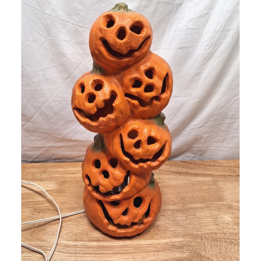 Vintage Gemmy Industries 15" Halloween Stacked Pumpkins Decor Spooky Works